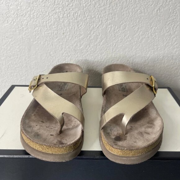 Mephisto Helen Gold Leather Toe Loop Sandals Thong Slip On Women's 39 EU/9 US - Picture 1 of 10